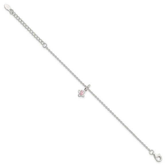 925 Sterling Silver Pink CZ Butterfly 5" with 1.5in Ext. Children's Bracelet - Picture 2 of 4